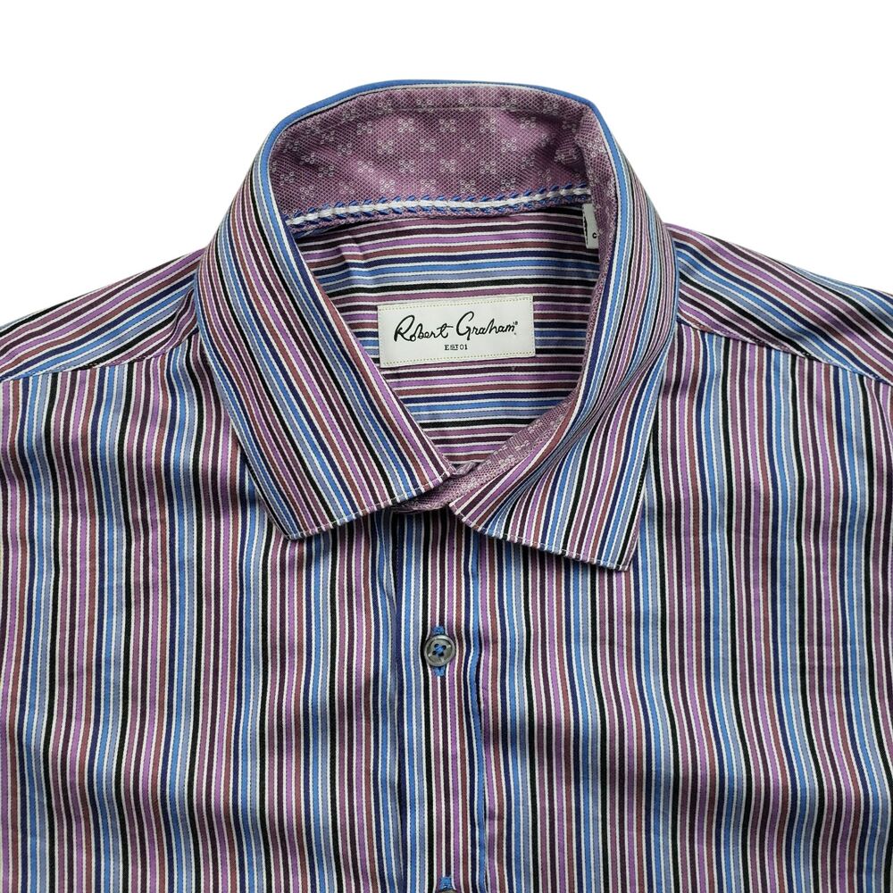 Robert Graham Dress Shirt Mens 39 15.5 Striped Long Sleeve Button Up